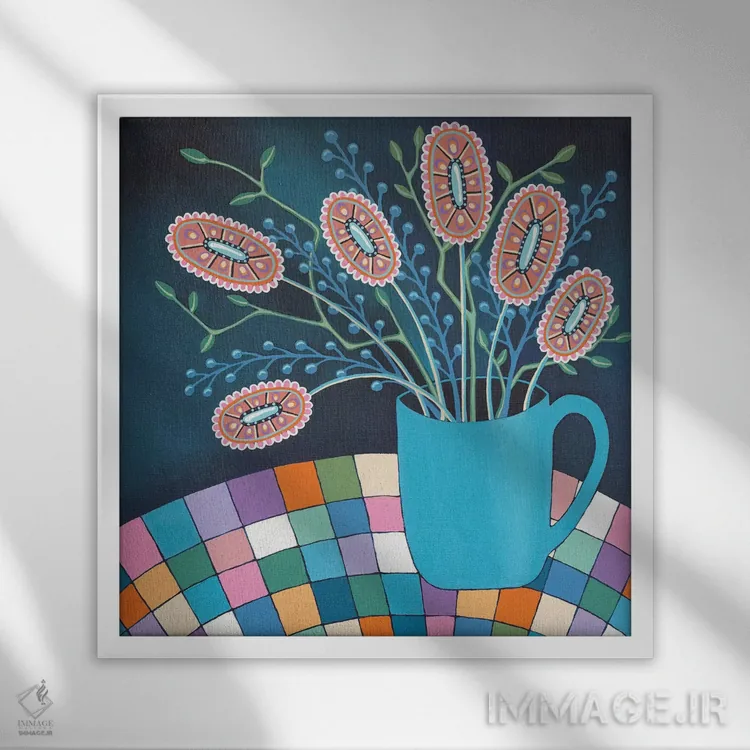 تابلو دکوراتیو فنجان شادی اثر لیزا فرانسیس جاد - نمای قابدار سفید