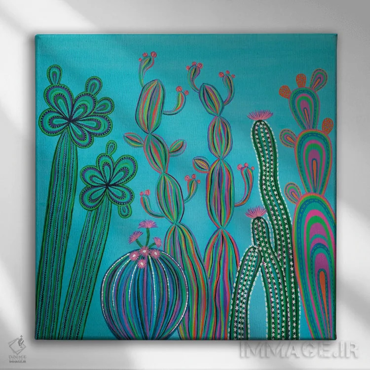 تابلو دکوراتیو مهمانی کاکتوس شماره ۳ اثر لیزا فرانسیس جاد - نمای روبهرو روی دیوار