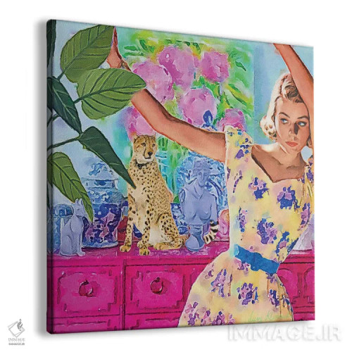 تابلو دکوراتیو پیراهن زرد با گل های اسطوخودوس اثر لوسی کلیمنکو - نمای پرسپکتیو محصول