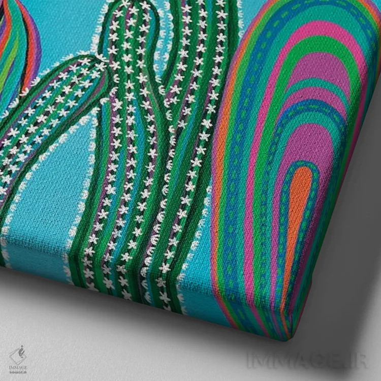 تابلو دکوراتیو مهمانی کاکتوس شماره ۳ اثر لیزا فرانسیس جاد - نمای نزدیک بافت بوم