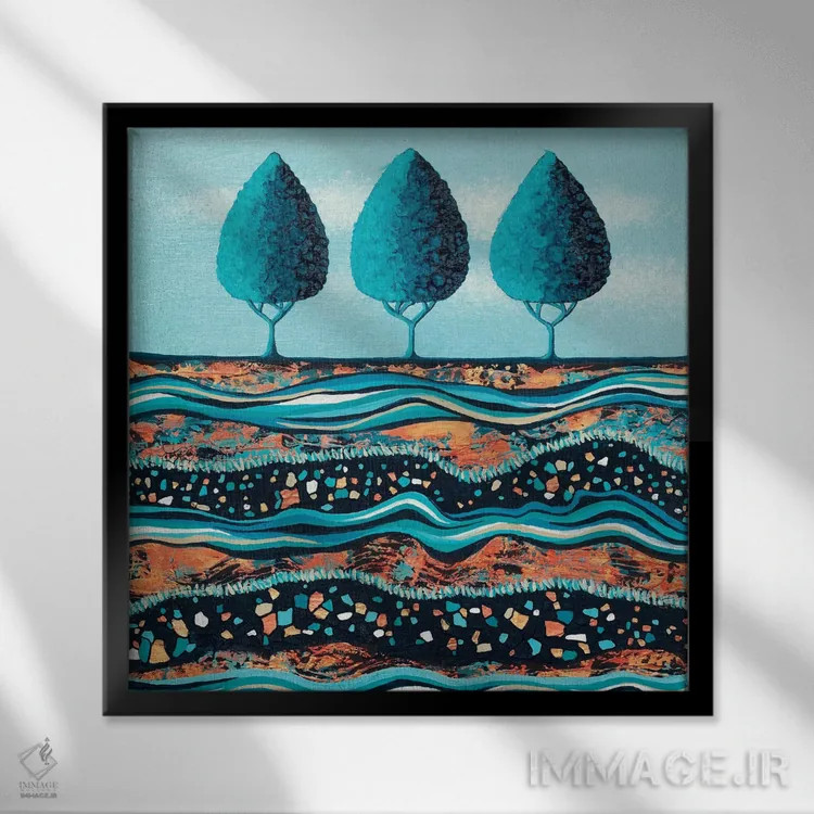 تابلو انتزاعی درختان به رنگ آب و نور اثر لیزا فرانسیس جاد - نمای قابدار مشکی