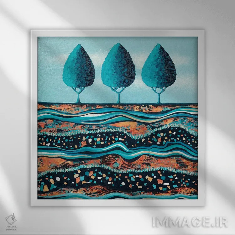 تابلو انتزاعی درختان به رنگ آب و نور اثر لیزا فرانسیس جاد - نمای قابدار سفید