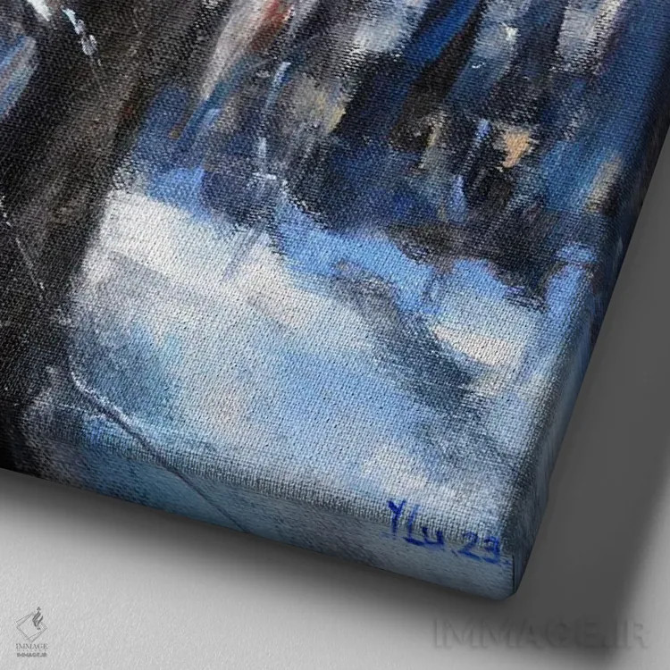 تابلو دکوراتیو جنگل در روزهای ژانویه اثر النا لوکینا - نمای نزدیک بافت بوم