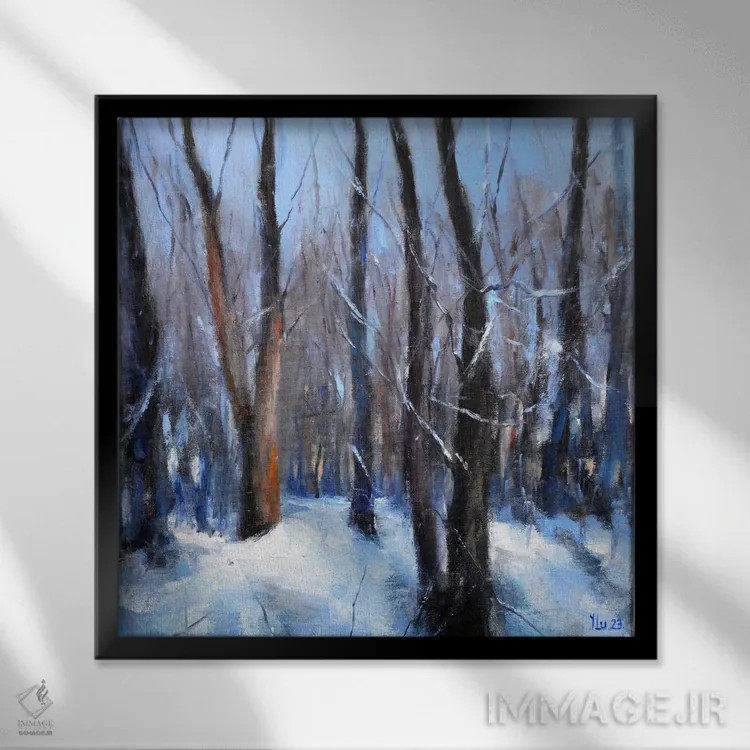 تابلو دکوراتیو جنگل در روزهای ژانویه اثر النا لوکینا - نمای قابدار مشکی