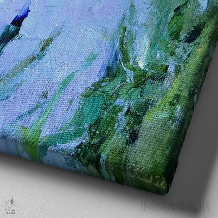 تابلو دکوراتیو زنبق کنار برکه اثر النا لوکینا - نمای نزدیک بافت بوم