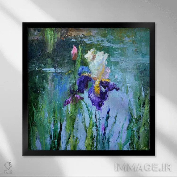 تابلو دکوراتیو زنبق کنار برکه اثر النا لوکینا - نمای قابدار مشکی