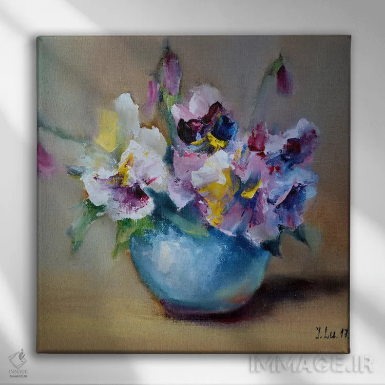 تابلو دکوراتیو بنفشه های باغچه ای اثر النا لوکینا - نمای روبهرو روی دیوار