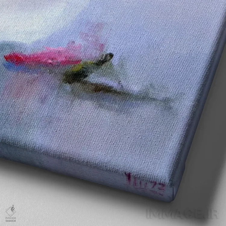 تابلو دکوراتیو دسته گل صورتی اثر النا لوکینا - نمای نزدیک بافت بوم