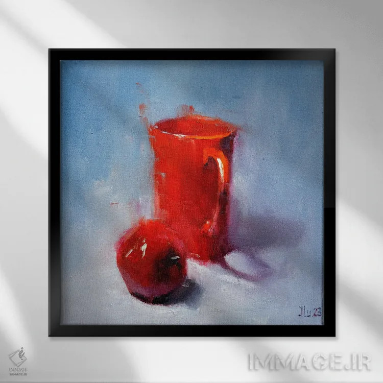 تابلو دکوراتیو قرمز و قرمز اثر النا لوکینا - نمای قابدار مشکی