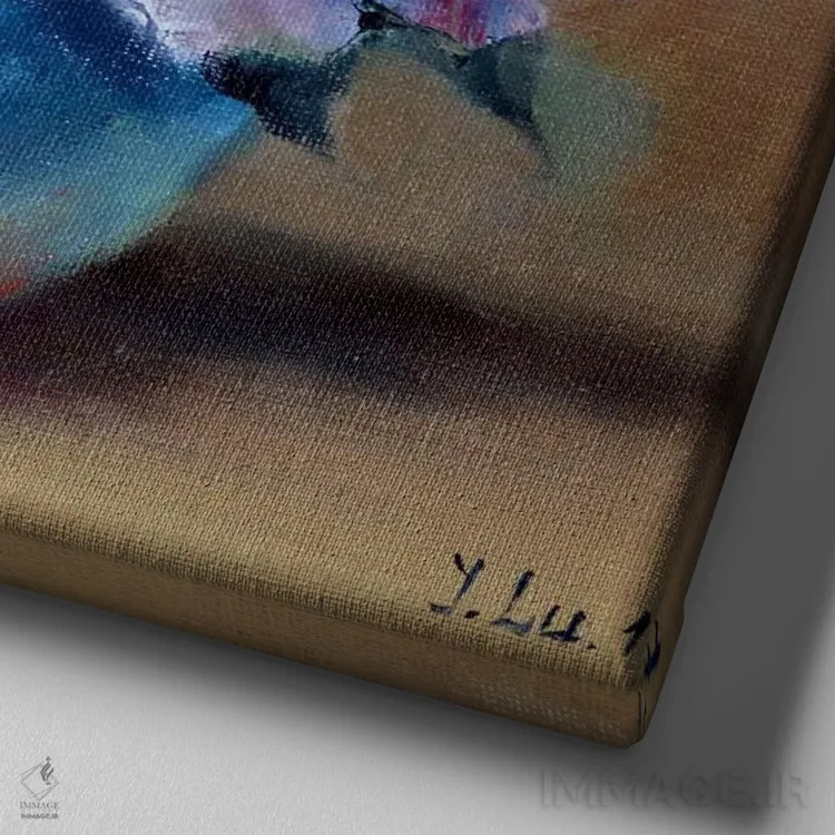 تابلو دکوراتیو بنفشه های باغچه ای اثر النا لوکینا - نمای نزدیک بافت بوم