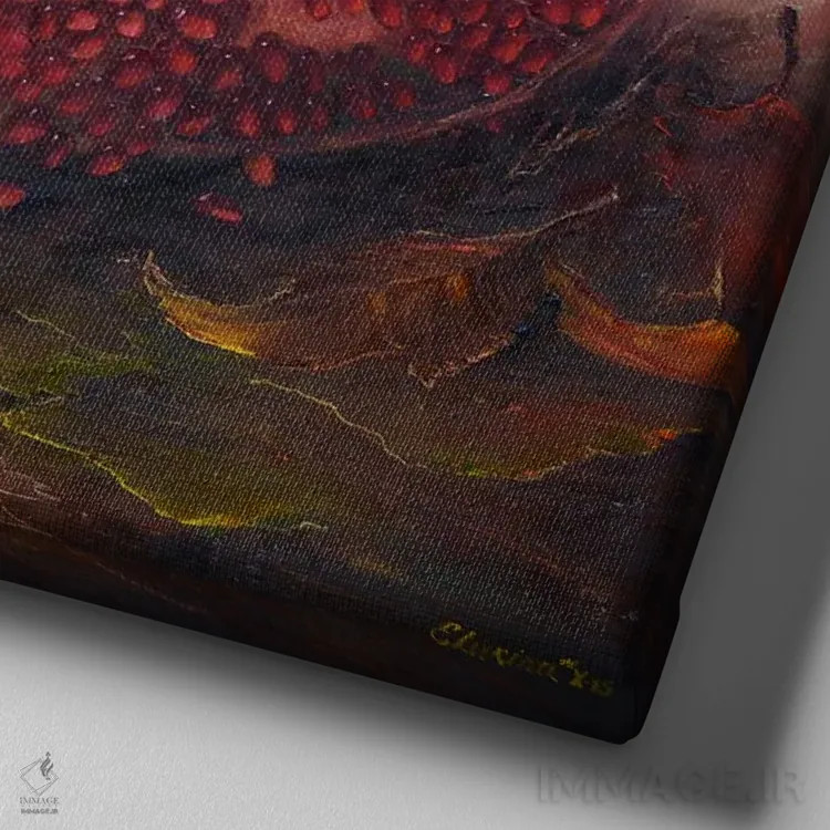 تابلو دکوراتیو انار اثر النا لوکینا - نمای نزدیک بافت بوم