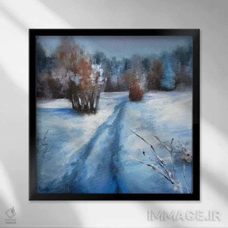 تابلو دکوراتیو مسیر برفی اثر النا لوکینا - نمای قابدار مشکی