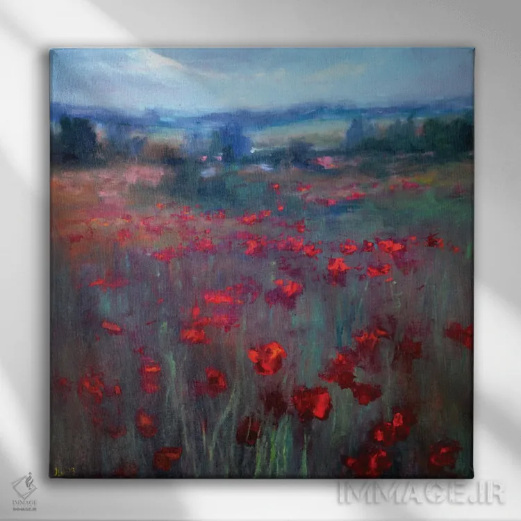 تابلو دکوراتیو شقایق های بهاری اثر النا لوکینا - نمای روبهرو روی دیوار