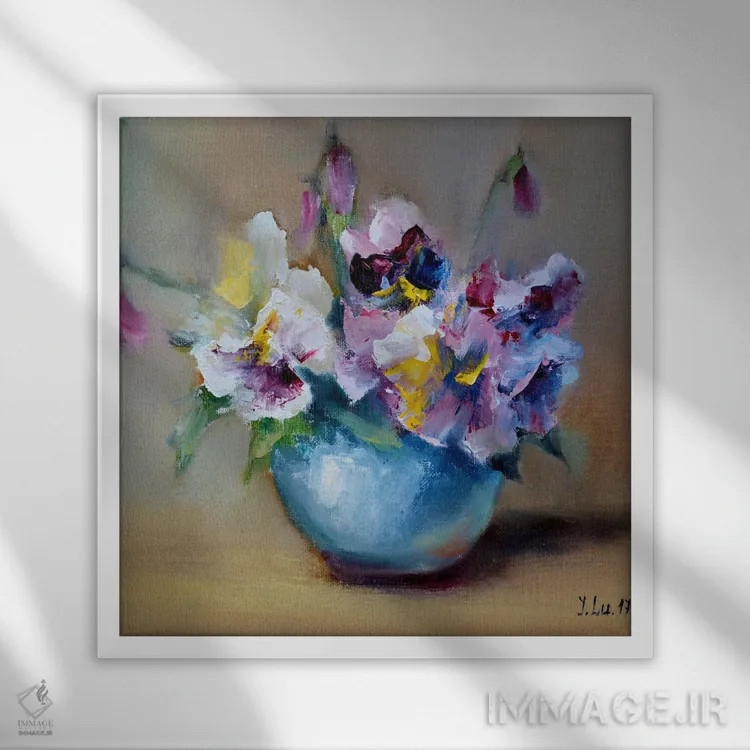 تابلو دکوراتیو بنفشه های باغچه ای اثر النا لوکینا - نمای قابدار سفید