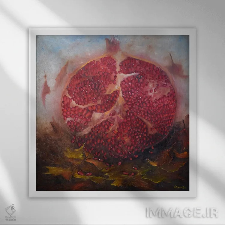 تابلو دکوراتیو انار اثر النا لوکینا - نمای قابدار سفید