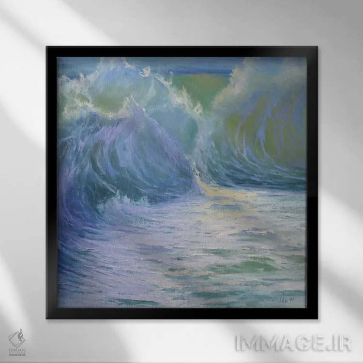 تابلو دکوراتیو امواج آبشاری کارائیب اثر النا لوکینا - نمای قابدار مشکی