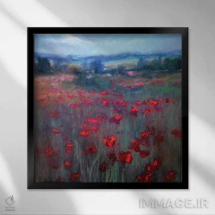 تابلو دکوراتیو شقایق های بهاری اثر النا لوکینا - نمای قابدار مشکی