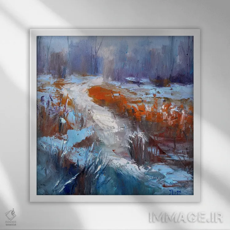 تابلو دکوراتیو طرح زمستانی: مسیر به سمت رودخانه اثر النا لوکینا - نمای قابدار سفید