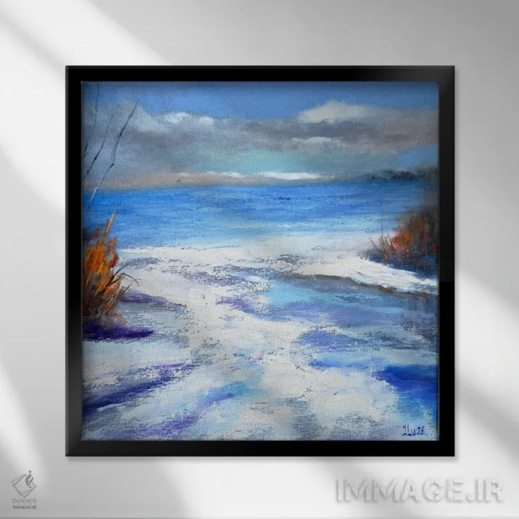 تابلو دکوراتیو ساحل زمستانی اثر النا لوکینا - نمای قابدار مشکی