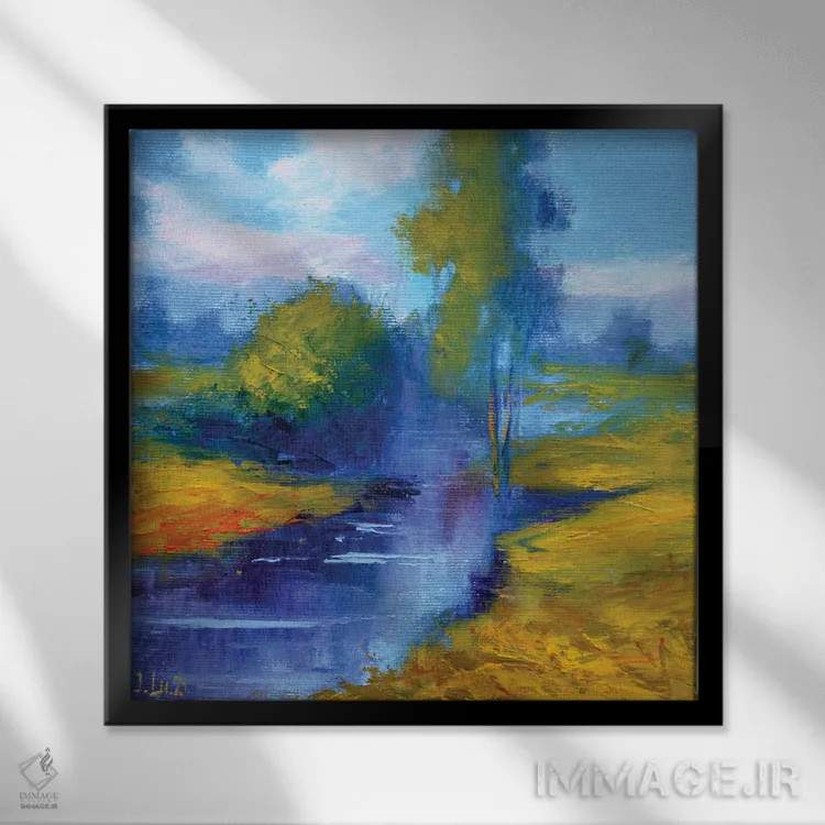 تابلو دکوراتیو چشم انداز روستایی اثر النا لوکینا - نمای قابدار مشکی