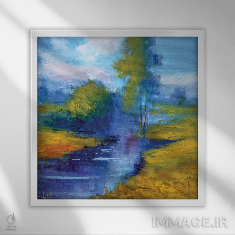 تابلو دکوراتیو چشم انداز روستایی اثر النا لوکینا - نمای قابدار سفید