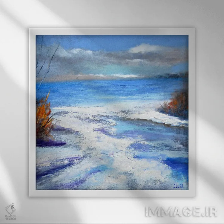 تابلو دکوراتیو ساحل زمستانی اثر النا لوکینا - نمای قابدار سفید