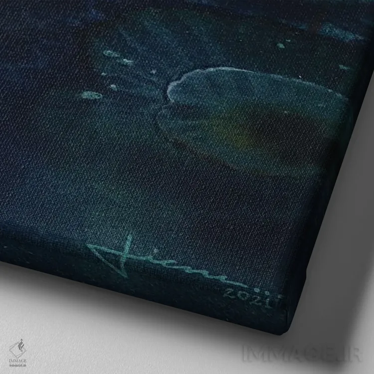 تابلو دکوراتیو برگ های نیلوفر اثر لیام کوموات - نمای نزدیک بافت بوم