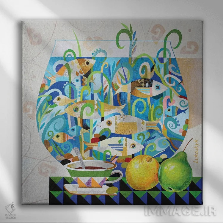 تابلو دکوراتیو ده ماهی اثر نلی لوکاشیک - نمای روبهرو روی دیوار