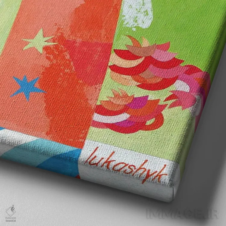 تابلو انتزاعی کنار درخت ساکورا اثر نلی لوکاشیک - نمای نزدیک بافت بوم