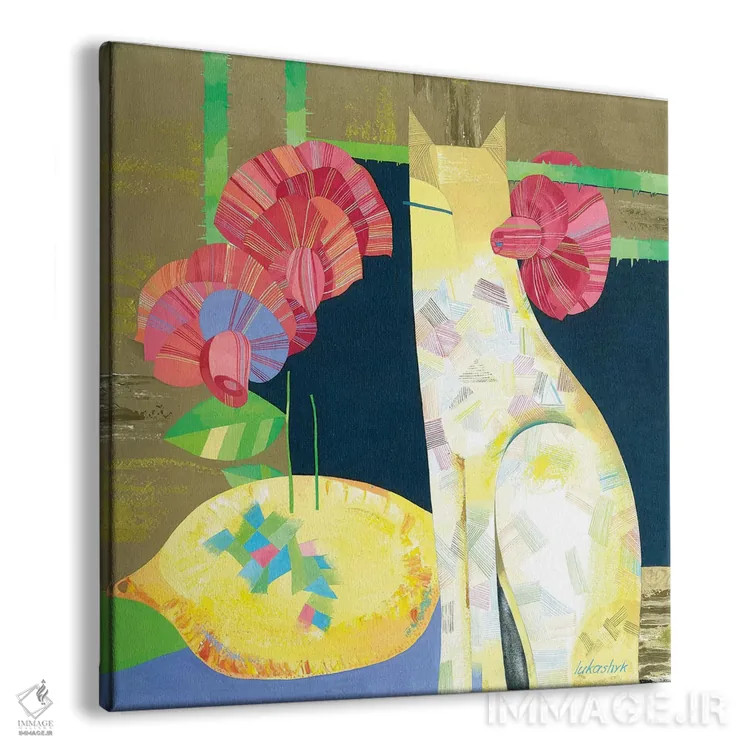 تابلو انتزاعی گربه مرکباتی اثر نلی لوکاشیک - نمای پرسپکتیو محصول