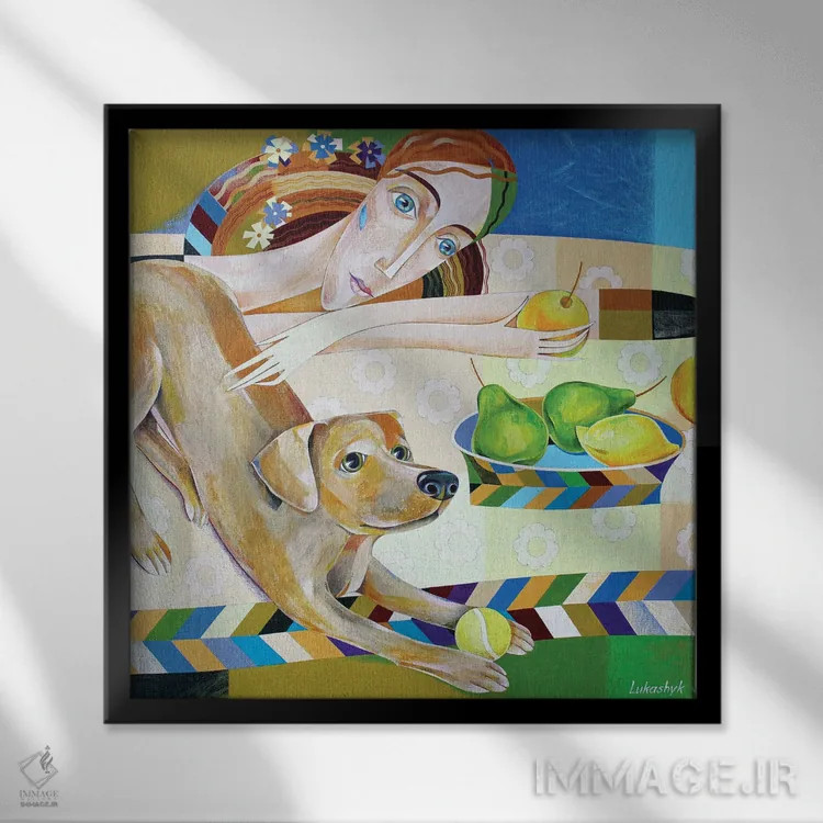 تابلو دکوراتیو پیک نیک دونفره اثر نلی لوکاشیک - نمای قابدار مشکی