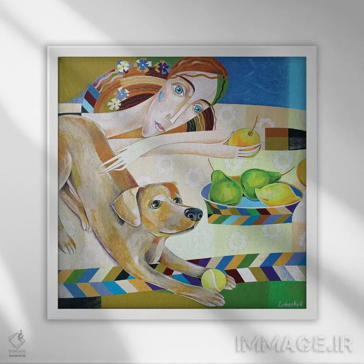 تابلو دکوراتیو پیک نیک دونفره اثر نلی لوکاشیک - نمای قابدار سفید