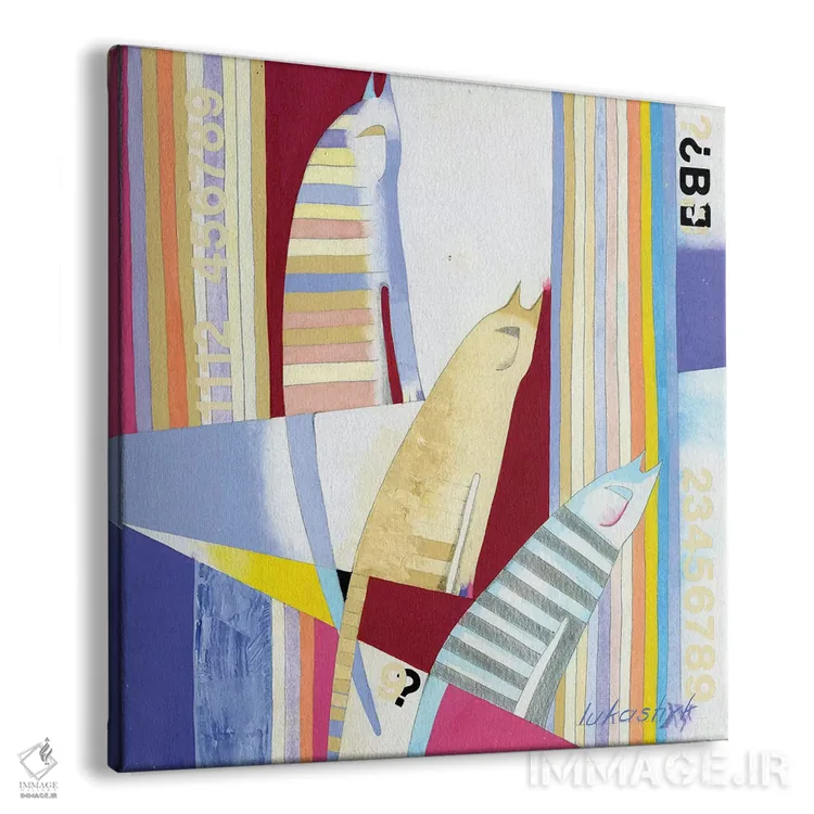 تابلو انتزاعی گربه های آوازخوان اثر نلی لوکاشیک - نمای پرسپکتیو محصول