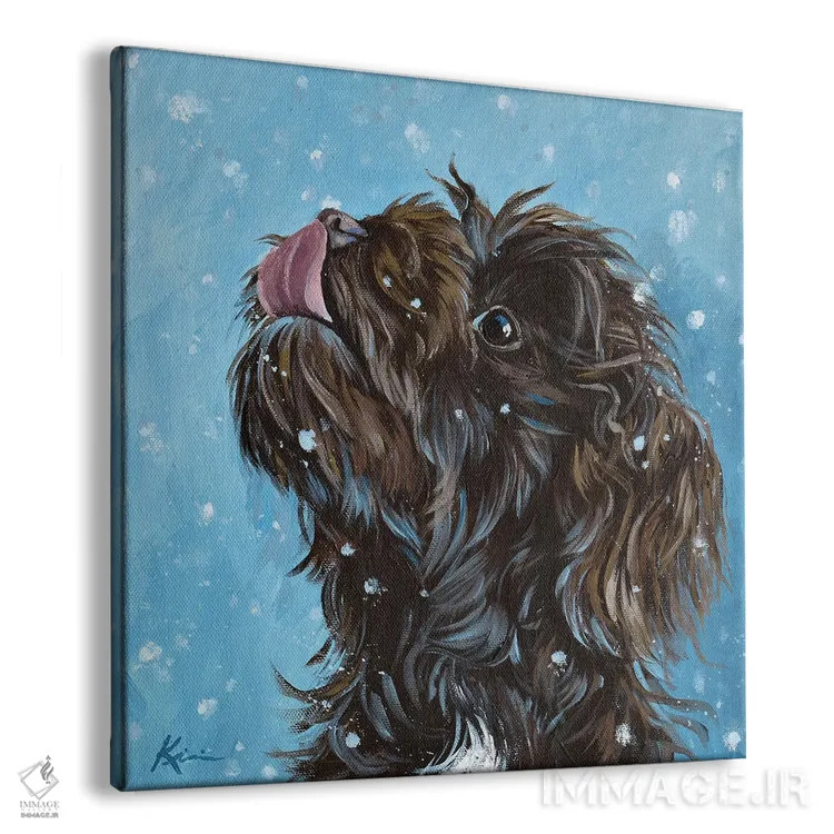 تابلو دکوراتیو هاوانیز در حال گرفتن دانه های برف اثر لینزی کیوی - نمای پرسپکتیو محصول