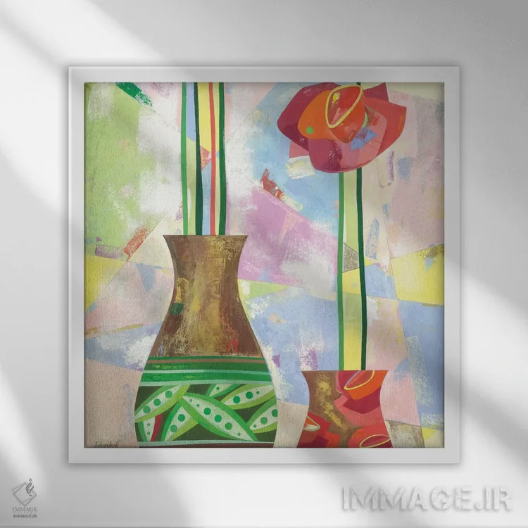 تابلو انتزاعی سوگیری یا تمایل اثر نلی لوکاشیک - نمای قابدار سفید