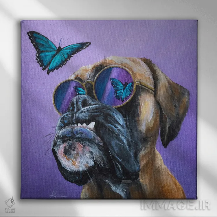 تابلو دکوراتیو باکسر و پروانه اثر لینزی کیوی - نمای روبهرو روی دیوار