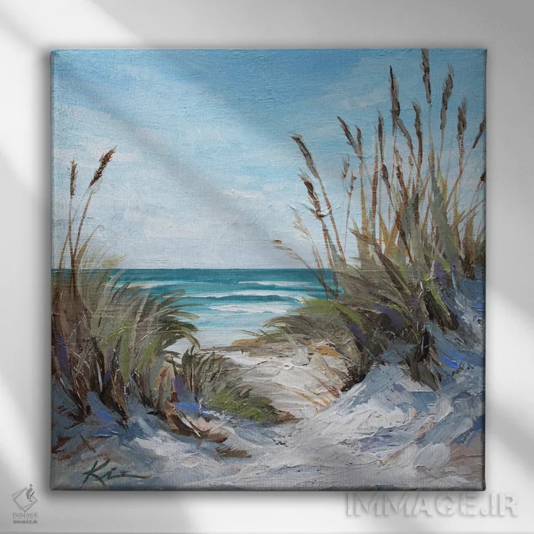 تابلو انتزاعی چمن ساحلی اثر لینزی کیوی - نمای روبهرو روی دیوار