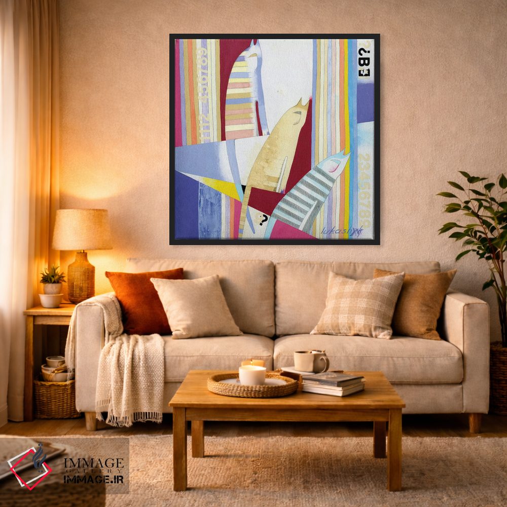 تابلو انتزاعی گربه های آوازخوان اثر نلی لوکاشیک - D3B