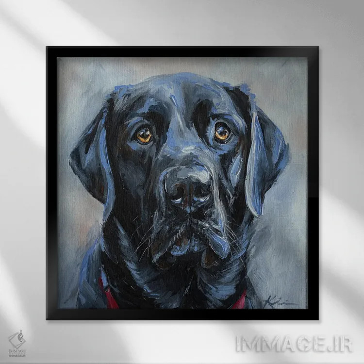 تابلو دکوراتیو لابرادور سیاه ۲ اثر لینزی کیوی - نمای قابدار مشکی