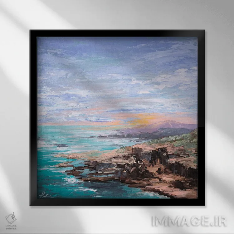 تابلو انتزاعی ساحل کالیفرنیا اثر لینزی کیوی - نمای قابدار مشکی