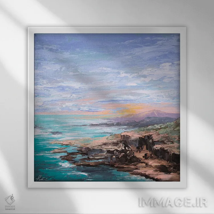تابلو انتزاعی ساحل کالیفرنیا اثر لینزی کیوی - نمای قابدار سفید