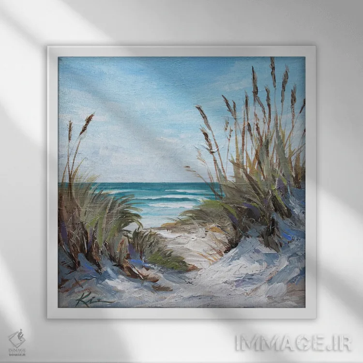 تابلو انتزاعی چمن ساحلی اثر لینزی کیوی - نمای قابدار سفید