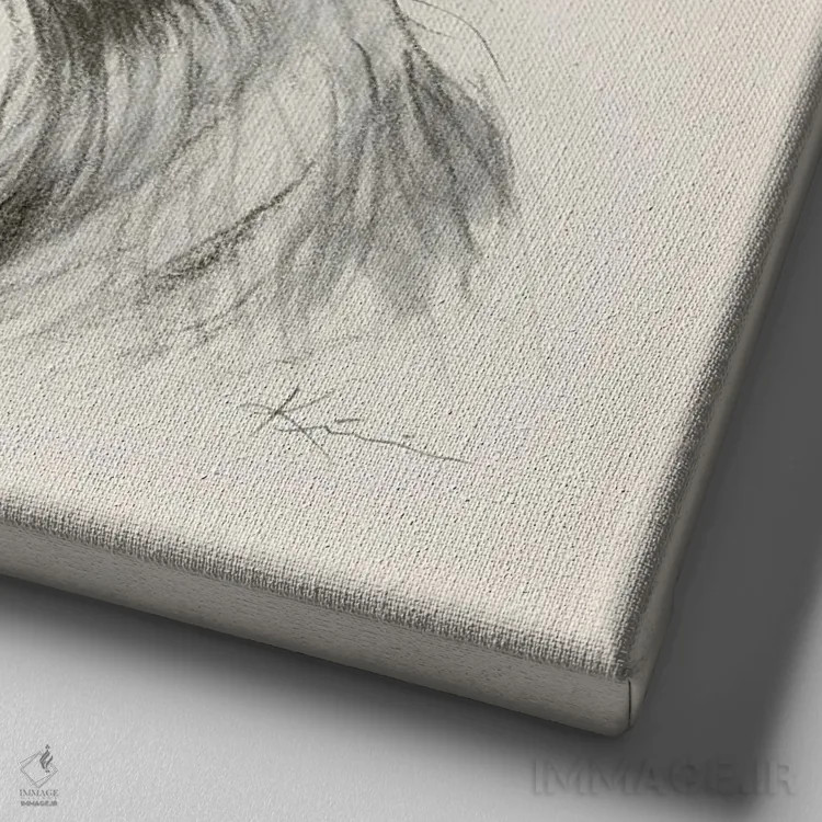 تابلو دکوراتیو طرح اسکچ سگ شپرد استرالیایی اثر لینزی کیوی - نمای نزدیک بافت بوم