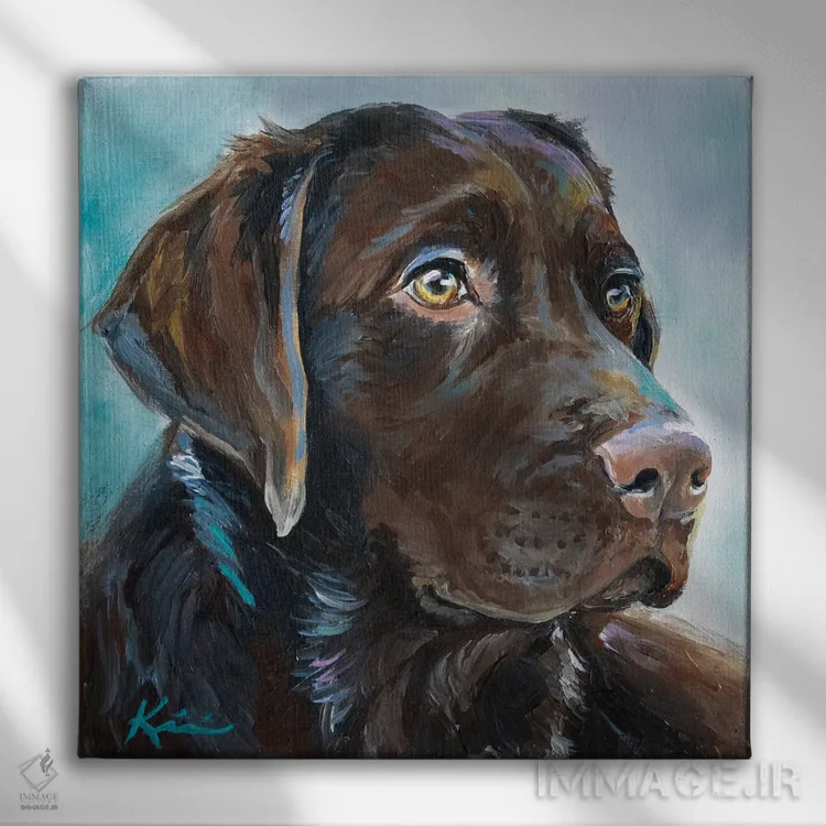 تابلو دکوراتیو لابرادور شکلاتی ۳ اثر لینزی کیوی - نمای روبهرو روی دیوار