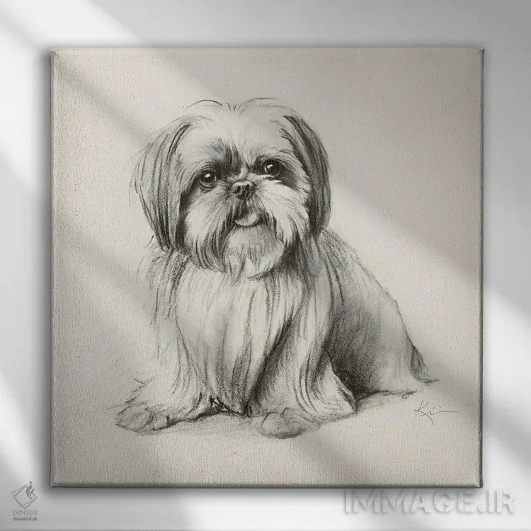 تابلو دکوراتیو طرح اسکچ شی هتزو اثر لینزی کیوی - نمای روبهرو روی دیوار