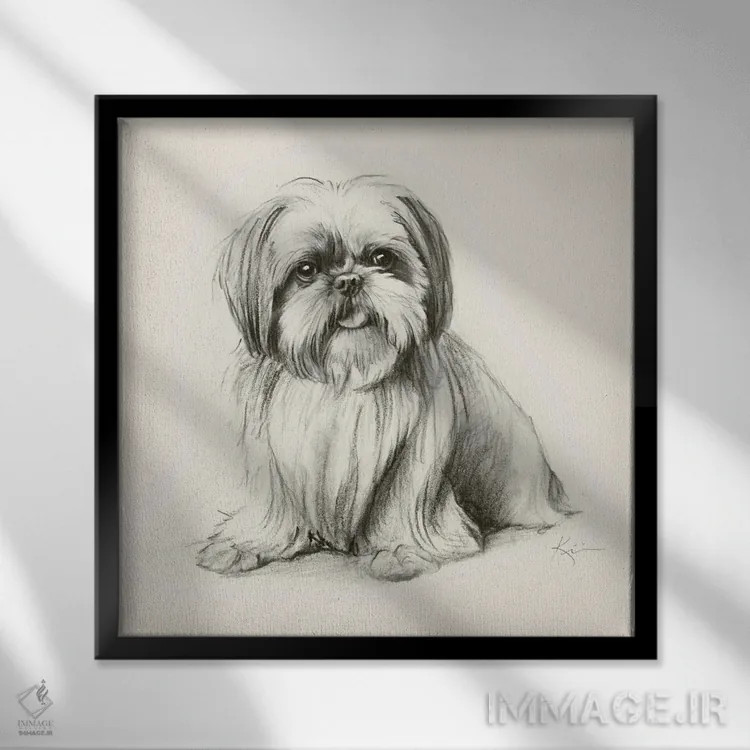 تابلو دکوراتیو طرح اسکچ شی هتزو اثر لینزی کیوی - نمای قابدار مشکی