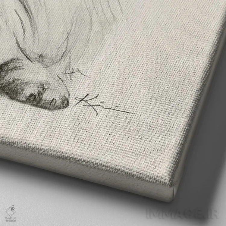 تابلو دکوراتیو طرح اسکچ پامرانین اثر لینزی کیوی - نمای نزدیک بافت بوم