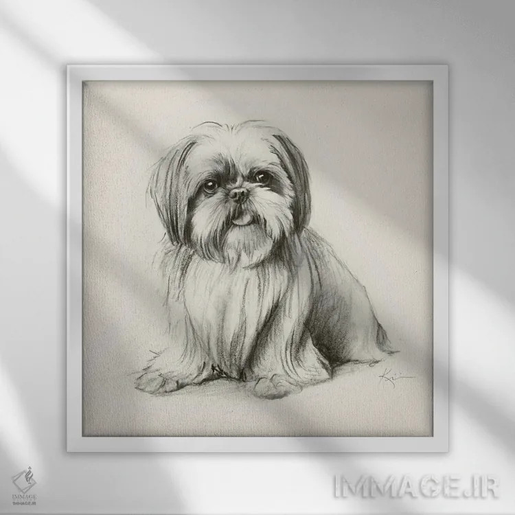 تابلو دکوراتیو طرح اسکچ شی هتزو اثر لینزی کیوی - نمای قابدار سفید