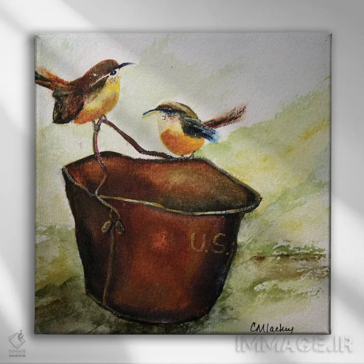 تابلو دکوراتیو فنچ ها اثر شریل میلر لکی - نمای روبهرو روی دیوار