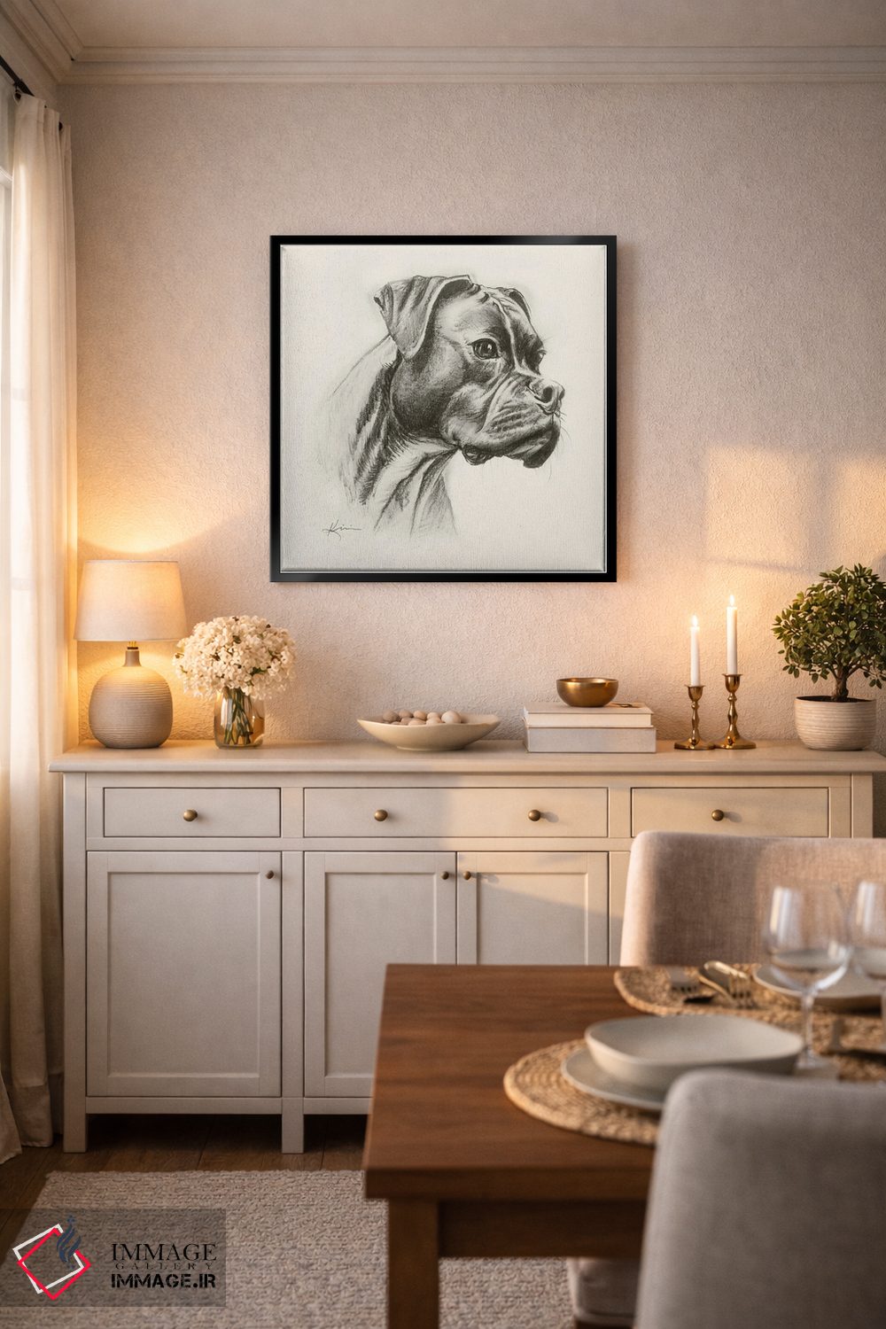تابلو دکوراتیو طرح اسکچ سگ باکسر اثر لینزی کیوی - D5B
